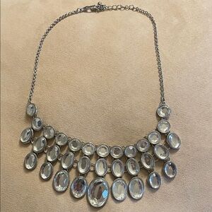 Elegant Silver Necklace with Clear Gemstones